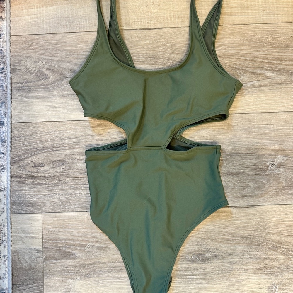 Aerie Green Cutout One Piece Bathing Suit